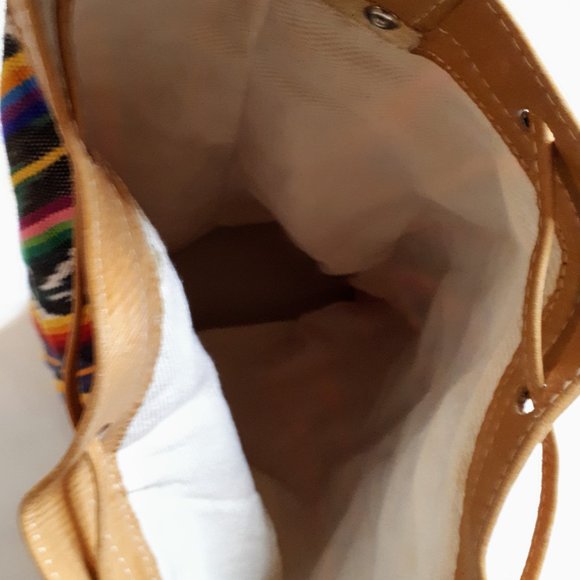 Stripes & Ikat Woven & Leather Bucket Shoulder Bag - Picture 5 of 7